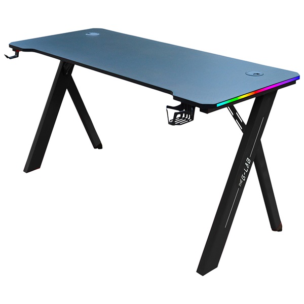 the g lab gamer asztal k desk sulfur (120x60cm, fém, pohártartó, fejhallgatótartó, fekete, rgb led)