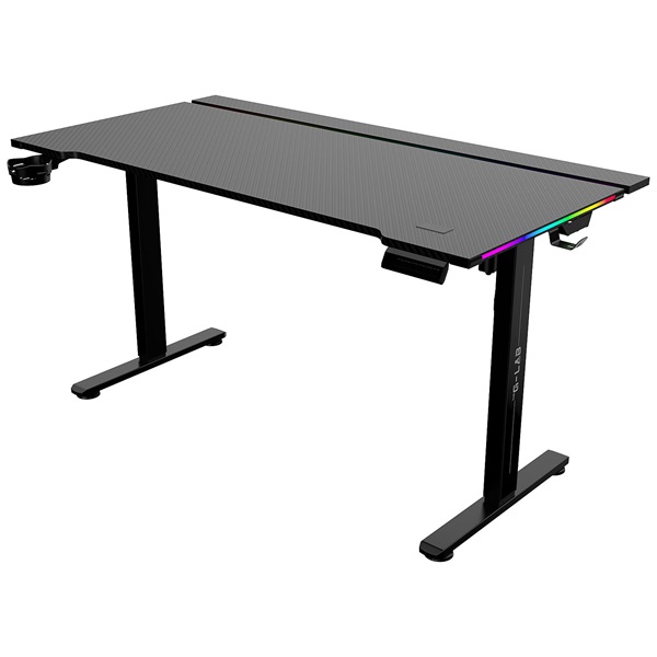 the g lab gamer asztal k desk platinium (140x75cm, fém, pohár, fejhallgatótartó, fekete, motoros magasság áll., rgb)