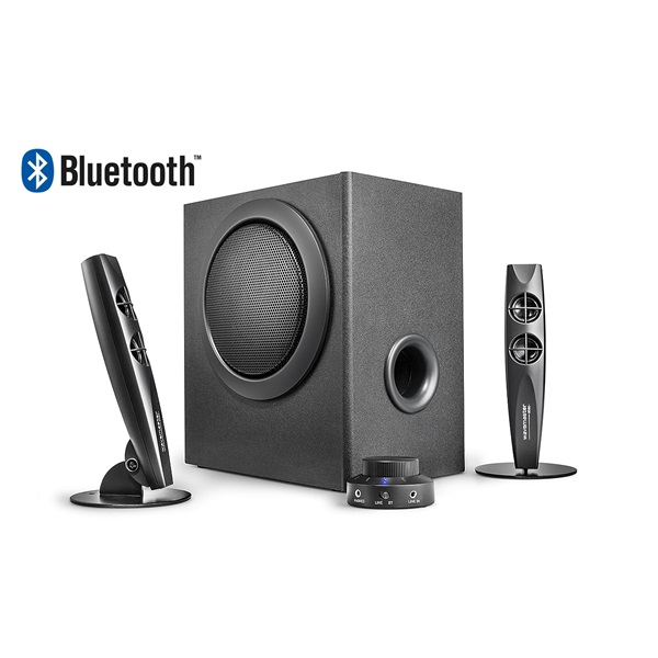wavemaster hangszóró 2.1 stax bt (46w rms, fa mélynyomó, bluetooth, 3,5mm jack, rca, fekete)