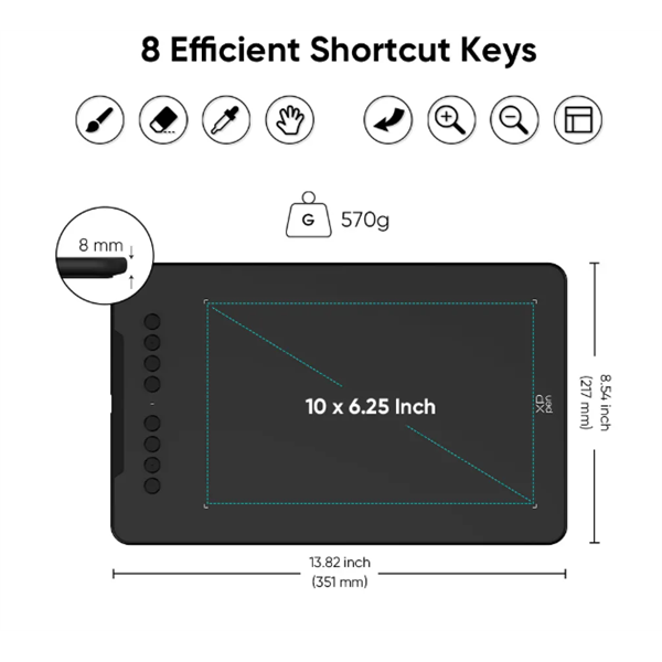 xp pen grafikus tábla deco 01v3 (10"x6,25", 5080 lpi, ps 16k, 200 rps, 8 gomb, usb)