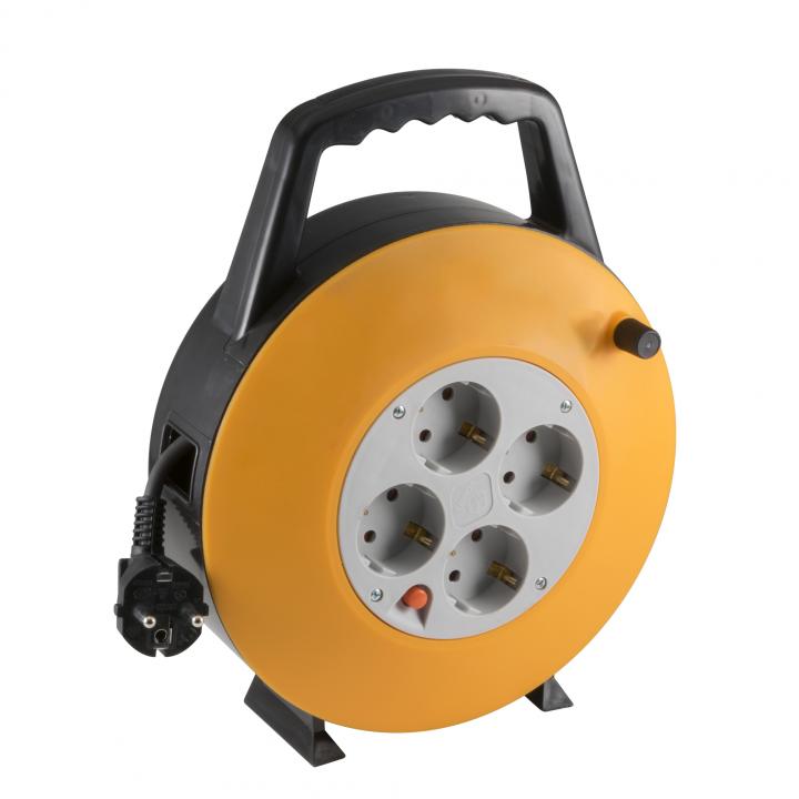 home hjr 3 10 kábeldob, 10 m, ip20 kivitel, műanyag tartó, h05vv f 3g1,0 mm2 kábel, max. 2300 w, védőkapcsoló, 4 védőérintkezős aljzat