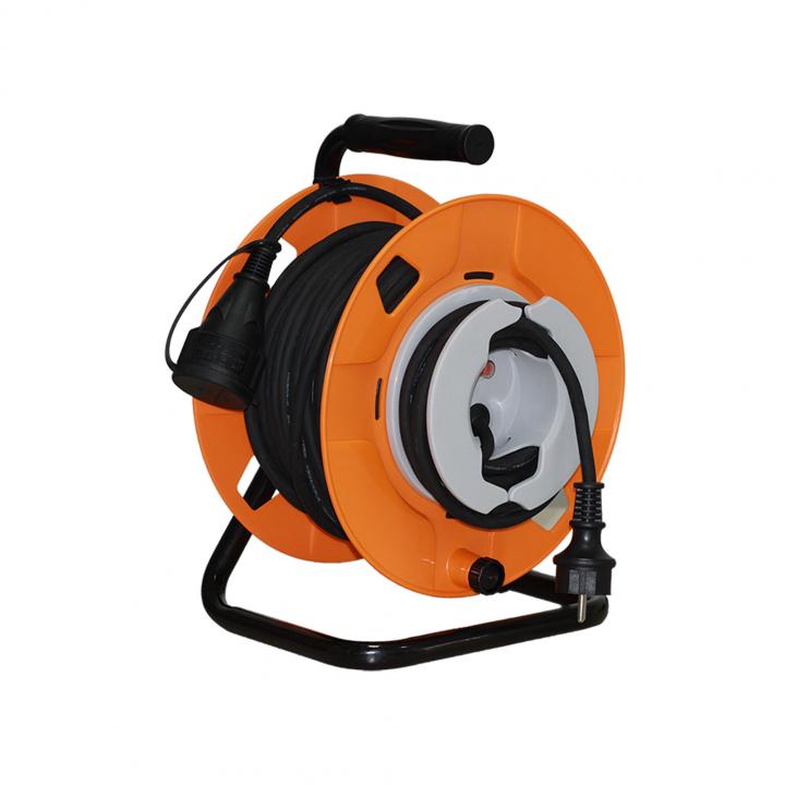 home hjr 25 3 kábeldob, 22 + 3 m, ip44 es védelem, h05rr f 3g1,5 mm2 gumírozott kábel, védőkapcsoló, max. 3500 w, fém talp, kültérre is