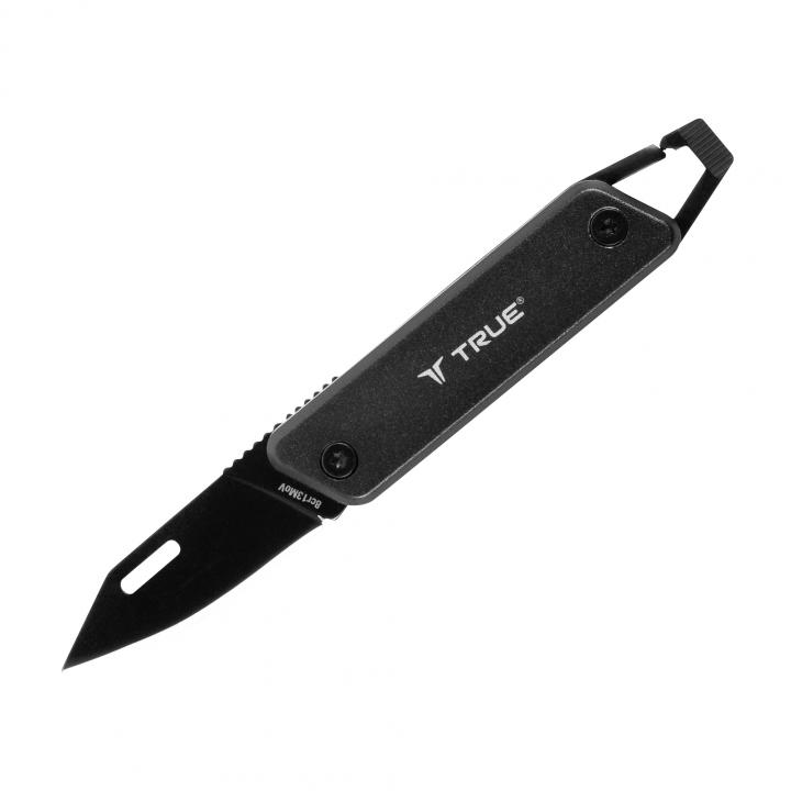 true utility modern keychain knife, tu7060n, 4 cm rozsdamentes acél penge, multifunkcionális, eloxált alumínium markolat