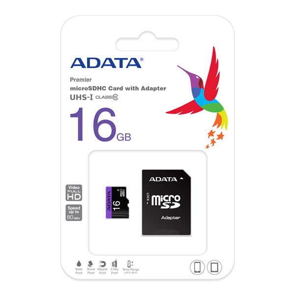 adata microsd kártya 16gb microsdhc uhs i class10 (r/w: 80/10 mb/s) + adapter