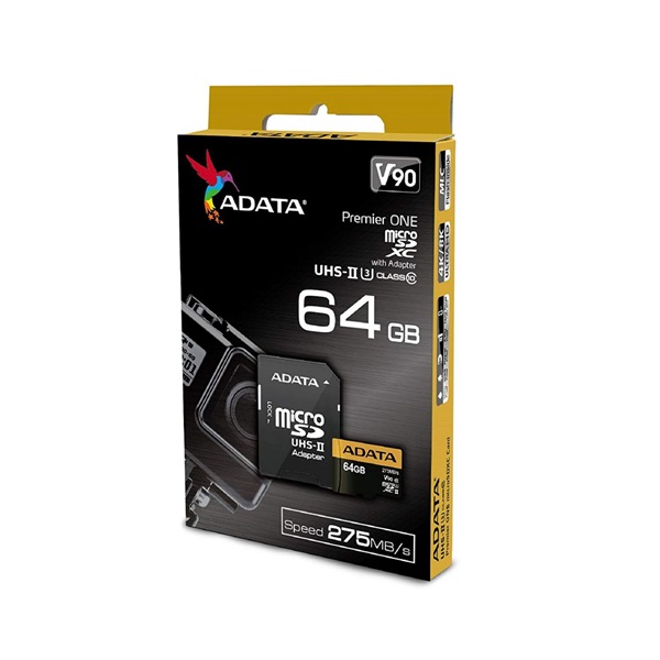 adata microsd kártya 64gb microsdxc uhs ii u3 class10 v90 (r/w: 290/260 mb/s) + adapter