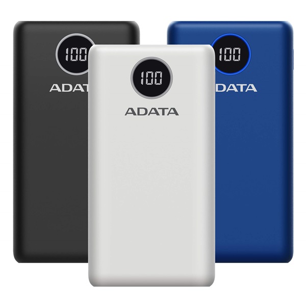 adata akkubank p20000qcd 20000mah (powerbank, 2xusb a, 1xusb c, kijelző, fehér)