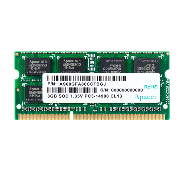 apacer memória notebook 8gb ddr3 (1600mhz, cl11, 1.5v)