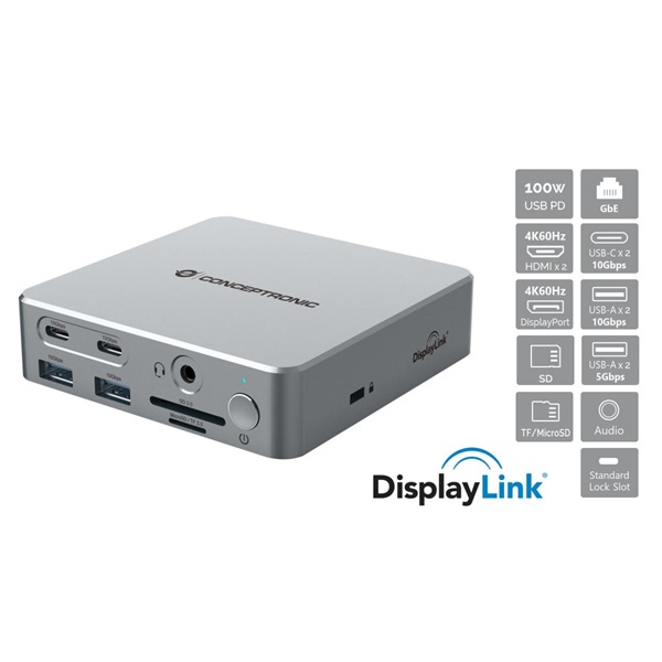 conceptronic notebook dokkoló donn25g (usb c to hdmi/dp/usb c pd/usb a/sd/tf/rj45/audio)