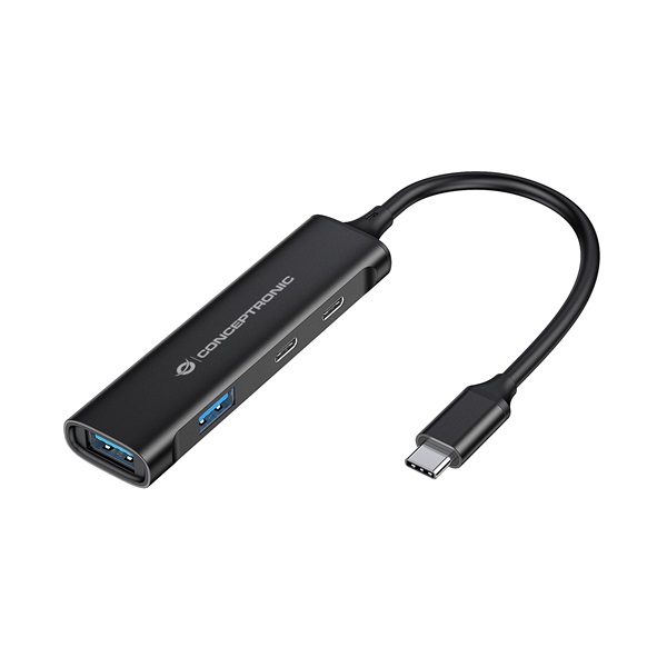 conceptronic usb hub hubbies12b (4 port, usb c to 2x usb c+2x usb a, fekete)