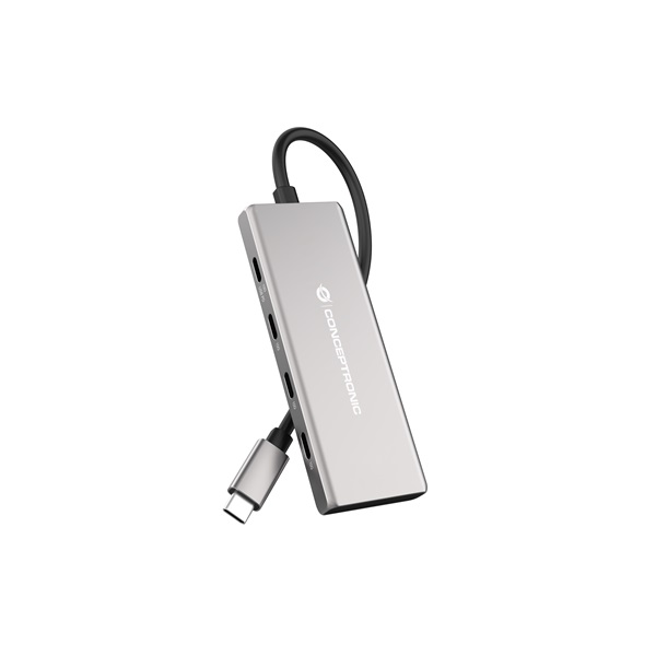 conceptronic usb hub hubbies17g (4 port, usb c to 4x usb c+3x usb a, szürke)