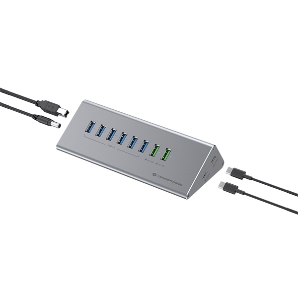 conceptronic usb hub hubbies18g (10 port, usb a/c to 2x usb c+8x usb a, külső táp, szürke)