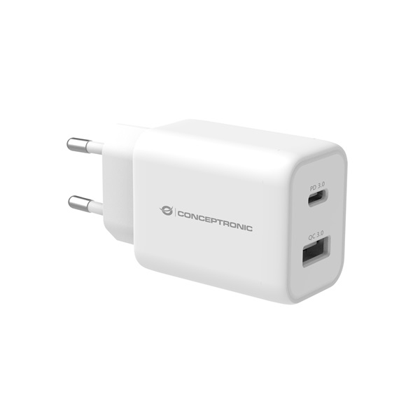 conceptronic telefon töltő adapter althea11w (usb c+usb a, 33w, fehér)