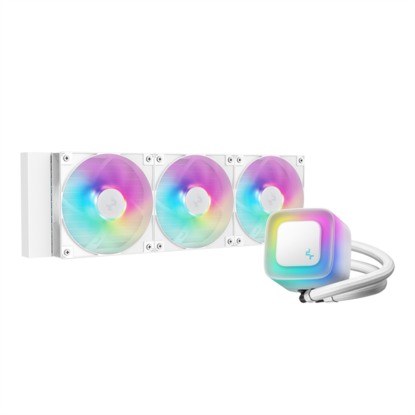 deepcool cpu water cooler le360 wh v2 (max 31,6db; max. 128,93 m3/h; 3x12cm, a rgb led, fehér)