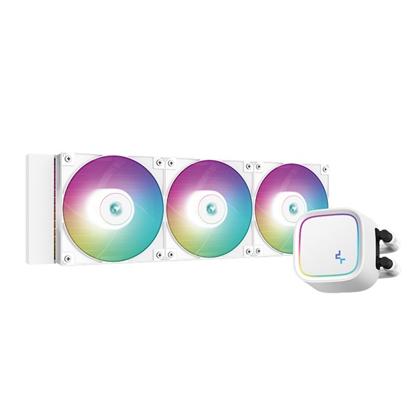 deepcool cpu water cooler le720 wh (max 17,8db; max. 145,86 m3/h; 3x12cm, a rgb led, fehér)
