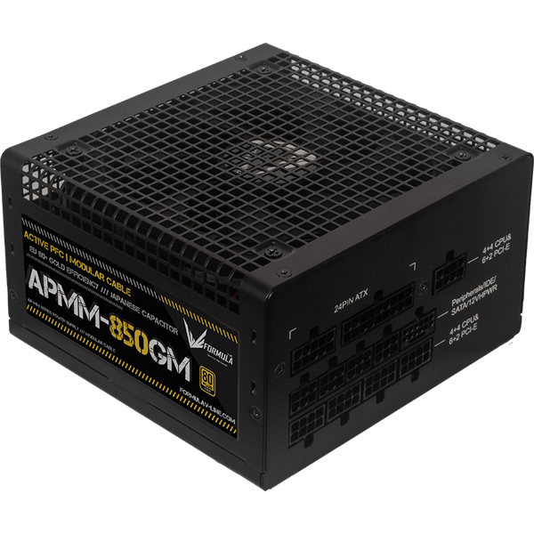 formula tápegység 850w apmm 850gm (80 plus gold, atx3.1/pcie 5.1, aktív pfc, 14cm, full moduláris)
