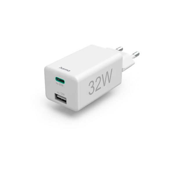 hama hálózati töltő 201691 (1xusb a, 1xusb c, pd/qc, 32w, fehér)