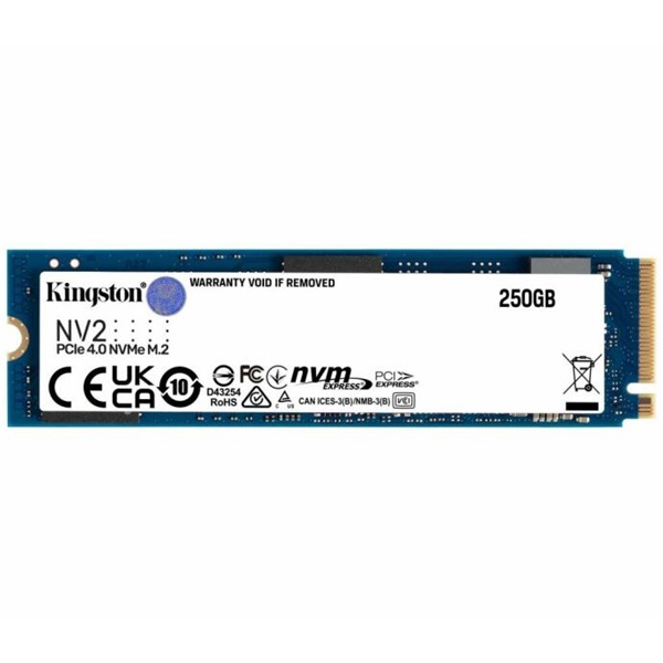 kingston ssd 250gb snv2s/250g (m.2 nvme nv2, r/w:3000/1300mb/s)