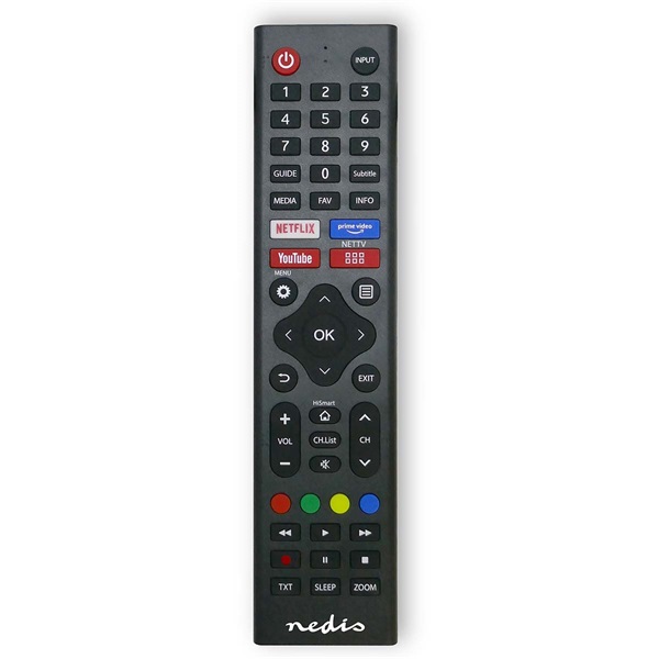 nedis csere távirányító, hi sense, előre programozott, amazon prime, disney+, netflix, rakuten tv gombok
