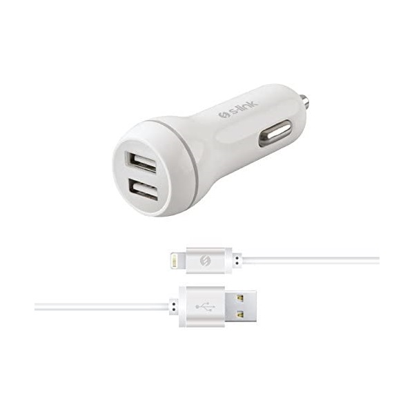 s link autós töltő sw c530 (2db usb, 5v/2.1a, 5w, micro usb, 100cm adat+töltőkábel, fehér)