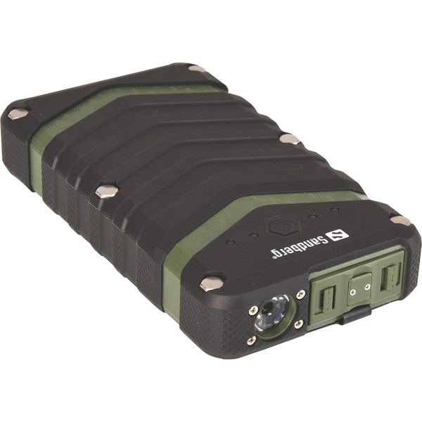sandberg akkubank survivor powerbank 20100mah (kültéri; ip67 por, csepp és ütésálló; led lámpa; 1,5a + 2,4a usb csat.)