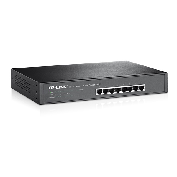 tp link switch tl sg1008 (8 port, 1000mbps; fém ház, rackbe szerelhető)