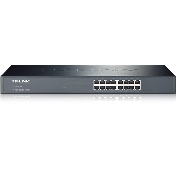 tp link switch tl sg1016 (16 port, 1000mbps; fém ház, rackbe szerelhető)