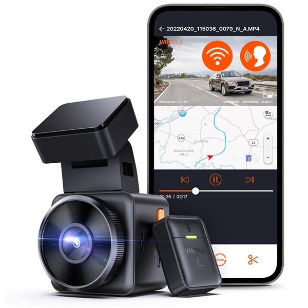 vantrue dash cam  e1 (wifi+gps autóskamera, 1944p, hdr, hangutasítás,512gb microsd támogatás,veznélküli távirányító)