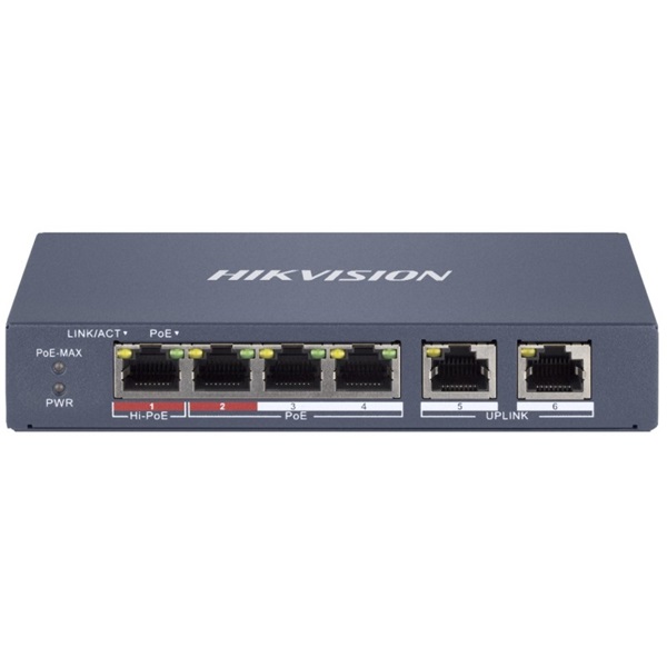 hikvision switch poe ds 3e1106hp ei (4 port 100mbps, 60w, 2xrj45 100mbps)