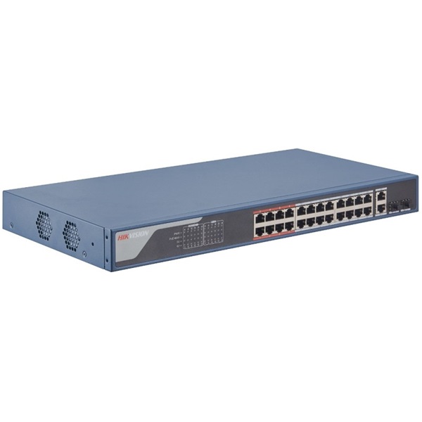 hikvision switch poe ds 3e1326p ei (24 port 100mbps, 370w, 2xrj45 1000mbps, 2xsfp 1000mbps)