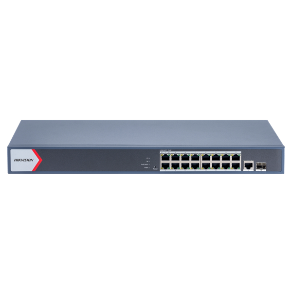 hikvision switch poe ds 3e1518p eiv2 (16 port 1000mbps, 230w, 1xrj45 1000mbps, 1xsfp 1000mbps)